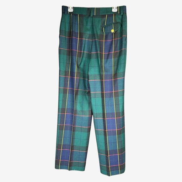 Vintage Escada Couture Plaid Wool Pants Green Yellow Red Tartan Pleated Front 38 - Picture 2 of 13